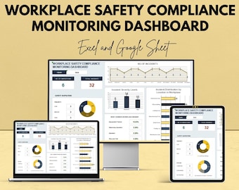 Dashboardblad voor toezicht op de naleving van de naleving van de veiligheidsvoorschriften op de werkplek | Google-spreadsheet en Excel-sjabloon | Tool voor veiligheidstracking en incidentbeheer