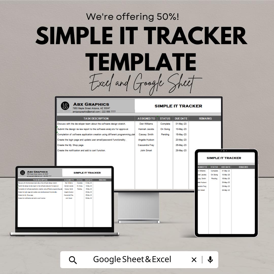 Simple IT Tracker Template | Project Management Spreadsheet | Task ...