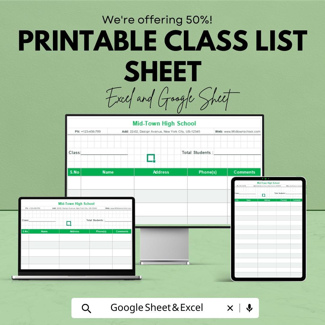 Printable Class List Sheet | Editable Excel & Google Sheets Template ...