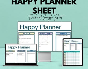 Happy Planner Sheet - Excel and Google Sheets Template for Daily Planning, Goal Setting & Habit Tracking