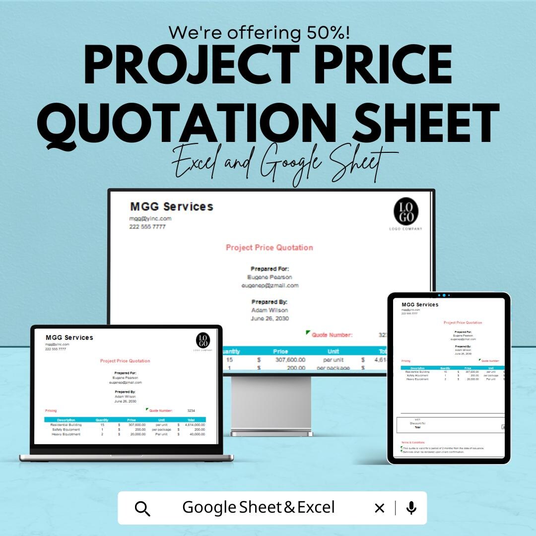 Project Price Quotation Sheet - Excel & Google Sheets Template for ...