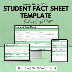 Student Fact Sheet Template | Student Information Form | Google Sheets and Excel | School Data Sheet | Classroom Record Template