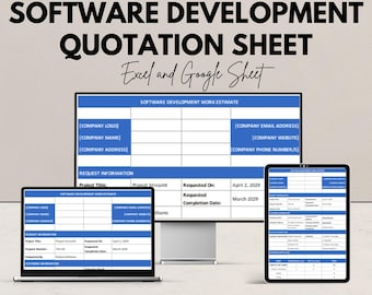 Anpassbares Softwareentwicklungs-Angebotsblatt - Excel- und Google-Blattvorlage für professionelle Kostenvoranschläge