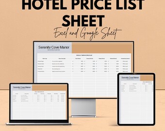 Hotel Price List Sheet | Excel and Google Sheets Template | Room Rate & Service Pricing Management Tool