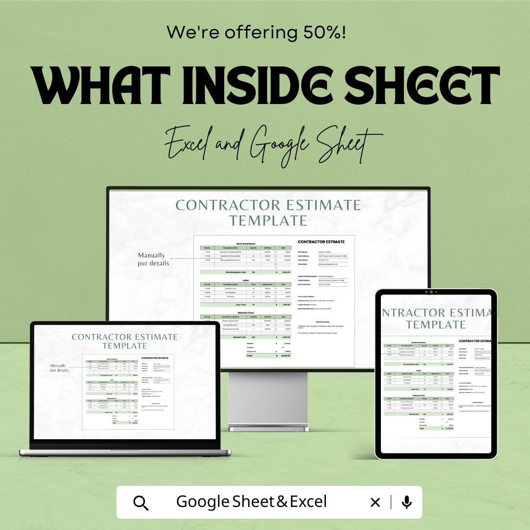 Contractor Estimate Template for Construction Projects | Excel & Google ...