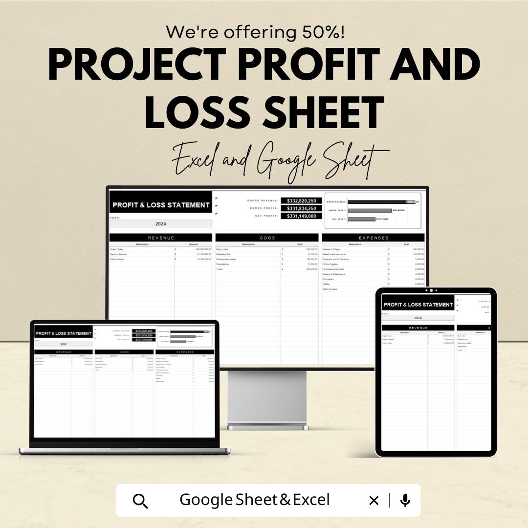 Profit Project Js Project Profit and Loss Sheet - Excel & Google Sheets Template for ...
