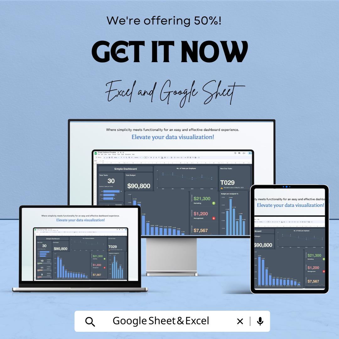 Simple Dashboard Sheet | Excel & Google Sheets KPI Template | Project ...