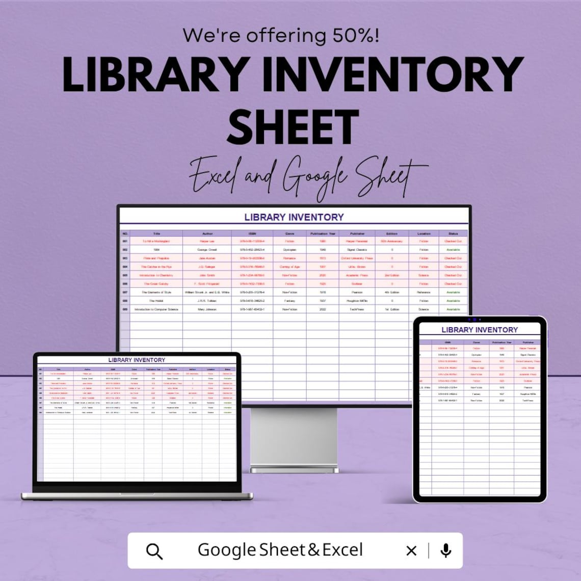 Library Inventory Sheet – Excel & Google Sheets Template for Library ...