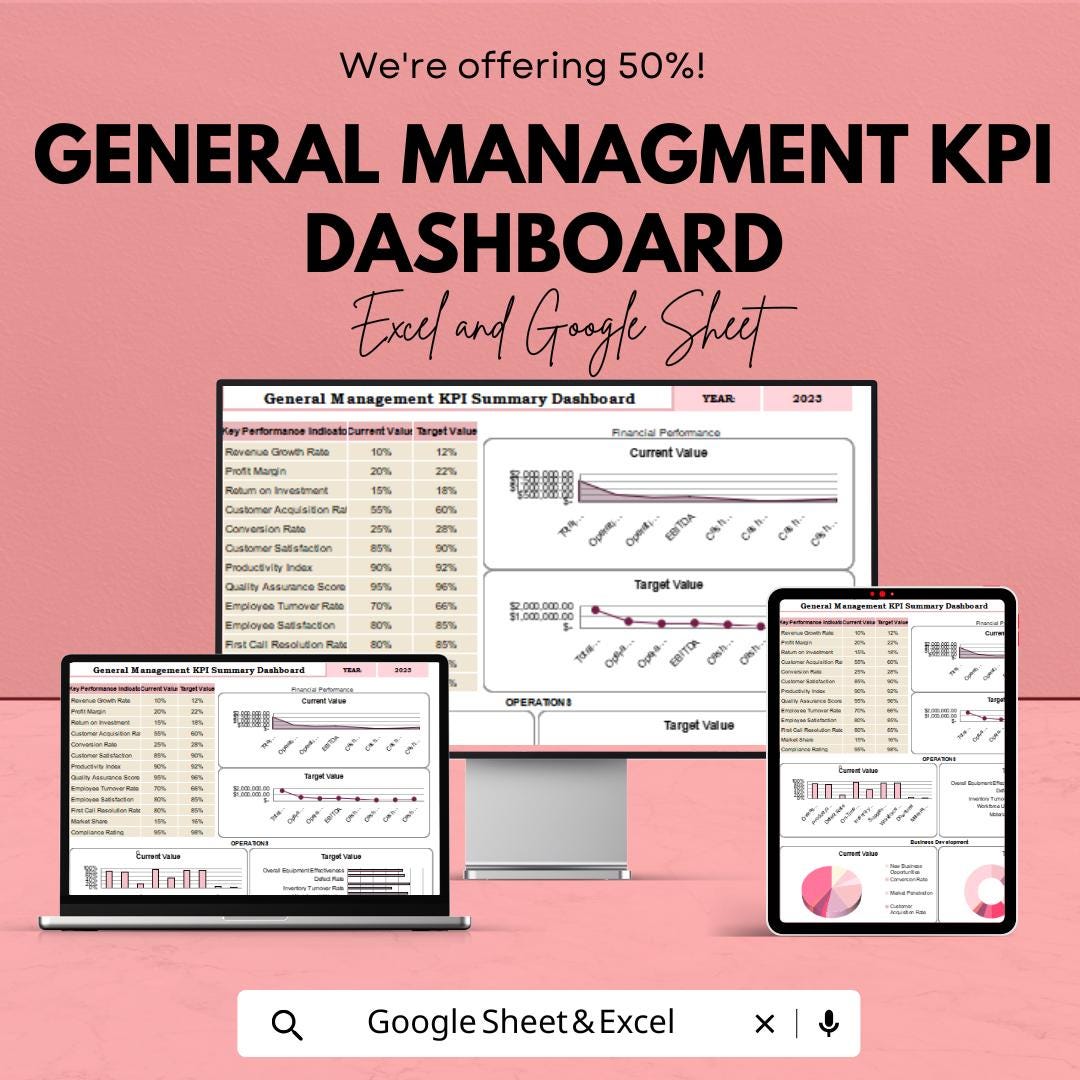 General Management KPI Dashboard Template | Google Sheets | Track ...