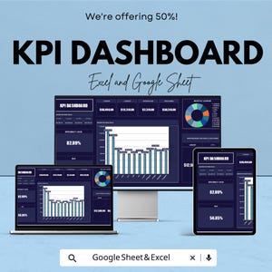 KPI Dashboard Template - Excel & Google Sheet, Business Performance Tracker, Key Performance Indicators, Data Analysis, Metrics Dashboard,