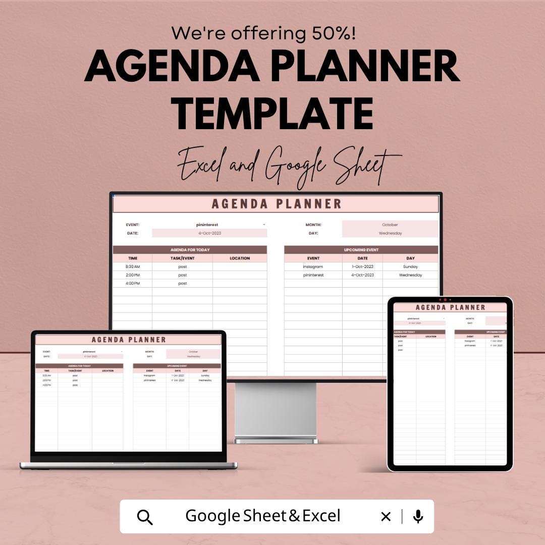 Agenda Planner Template | Daily Planner Spreadsheet | Event Planner ...