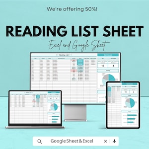 Reading List Sheet | Excel & Google Sheets | Book Tracker Dashboard | Reading Log Template | Digital Reading Planner