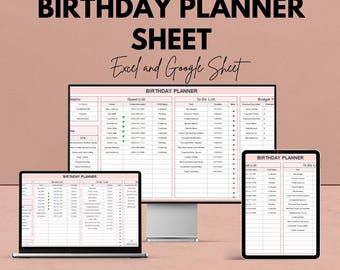 Birthday Planner Sheet - Excel & Google Sheet - Organize Guest List, To-Do List, Budget - Perfect for Planning Memorable Birthday Parties