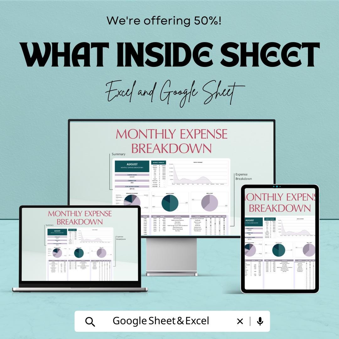 Monthly Expense Breakdown Template, Personal Budget Tracker, Excel ...