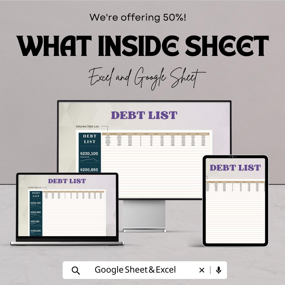 Debt List Template | Excel & Google Sheets Debt Tracker | Debt Payoff ...