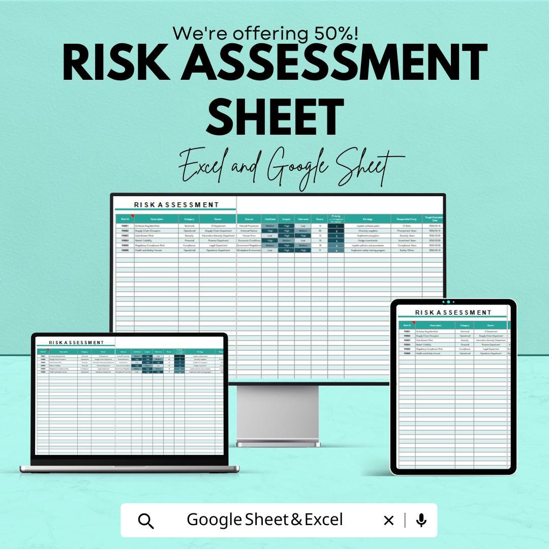 Risk Assessment Sheet - Excel & Google Sheet Template for Comprehensive ...