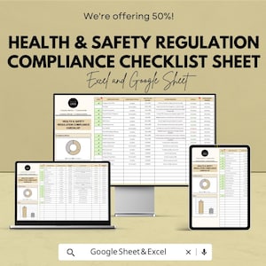 Health & Safety Regulation Compliance Checklist Sheet | Excel and Google Sheets | OSHA Compliance, Workplace Safety