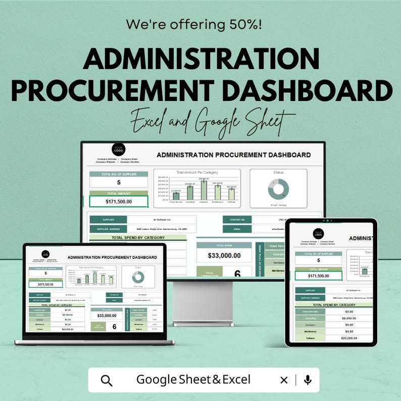 Administration Procurement Dashboard Sheet | Excel and Google Sheets ...