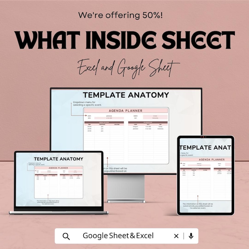 Agenda Planner Template | Daily Planner Spreadsheet | Event Planner ...