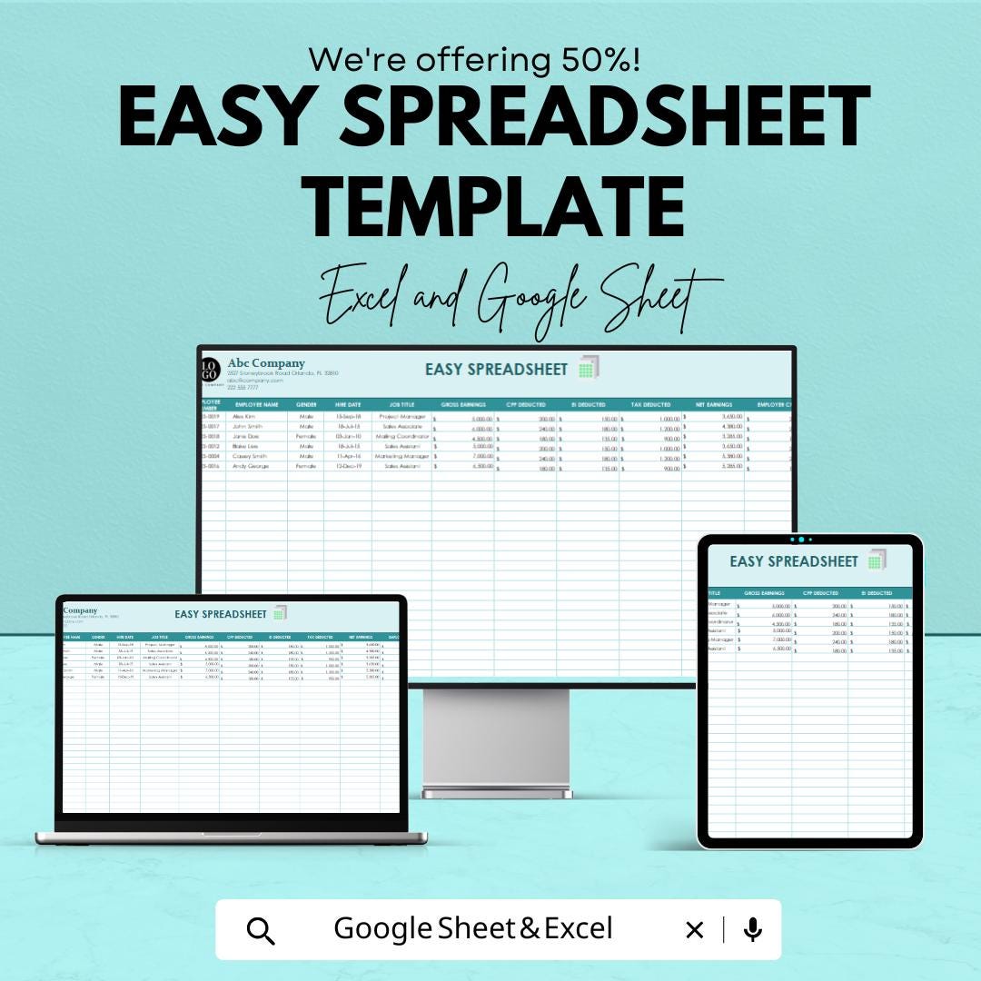 Simple Spreadsheet Activity Easy Spreadsheet Template | Excel and Google Sheets | Simple Data ...