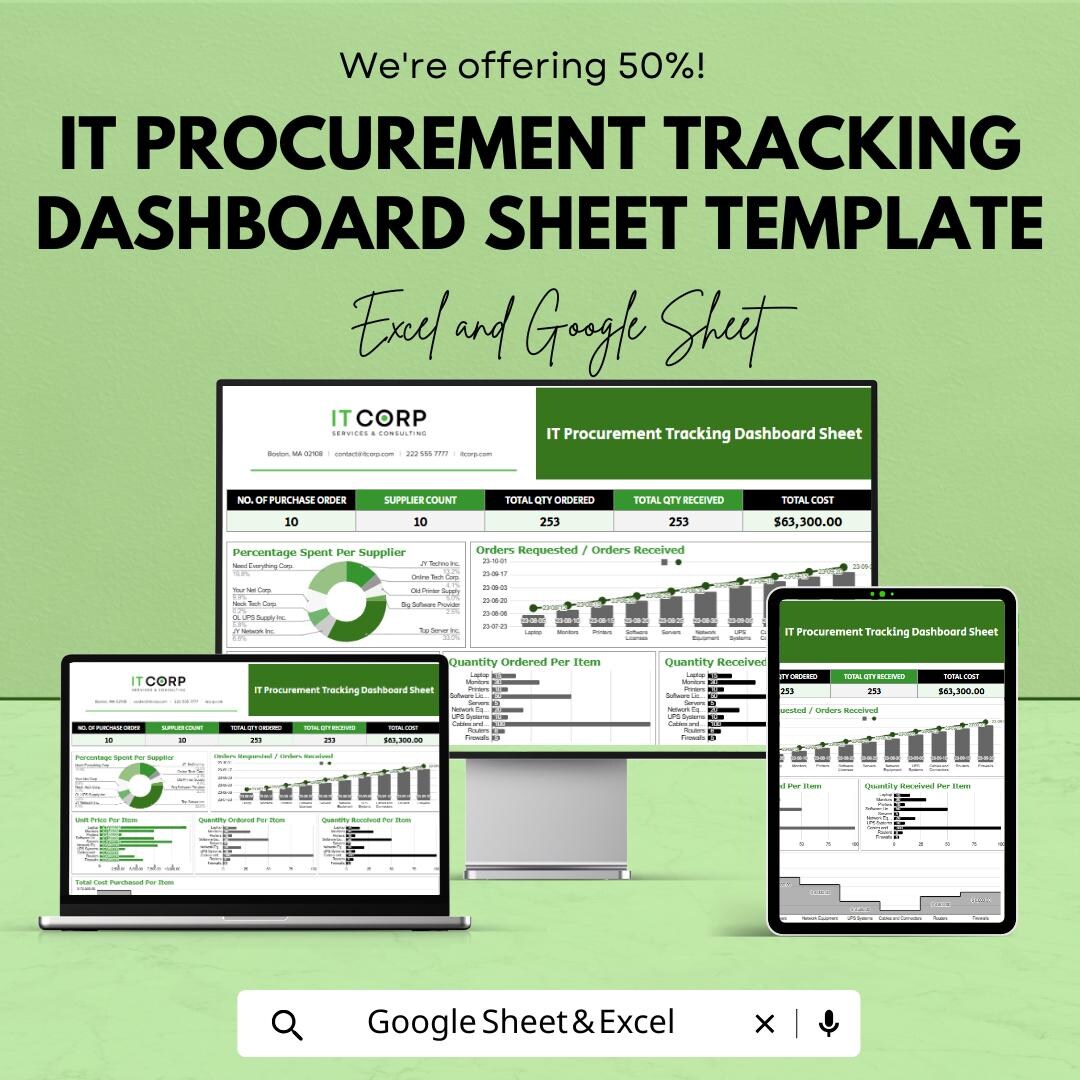 IT Procurement Tracking Dashboard Sheet Template | Excel and Google ...