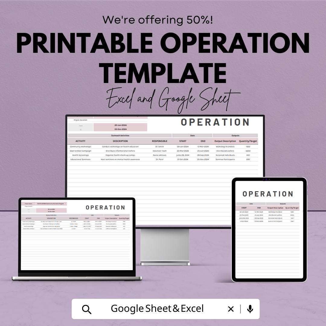 Printable Operation Template | Operations Tracker Spreadsheet | Daily ...