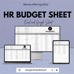 HR Budget Sheet | Excel & Google Sheets HR Budget Planner | Editable HR Expense Tracker | Business Financial Template