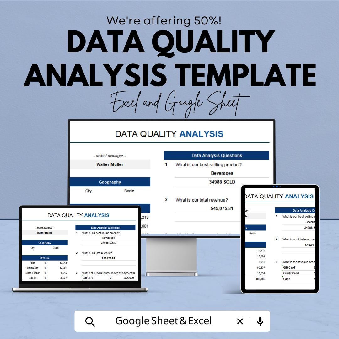 Data Quality Analysis Template | Data Analysis Spreadsheet | Data ...