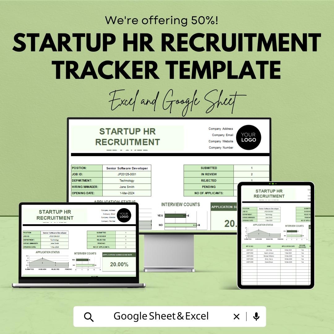 Startup HR Recruitment Tracker Template | Excel & Google Sheets Hiring ...