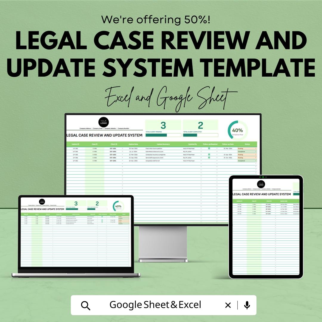 Legal Case Review Template, Case Update Tracker, Law Office Case ...