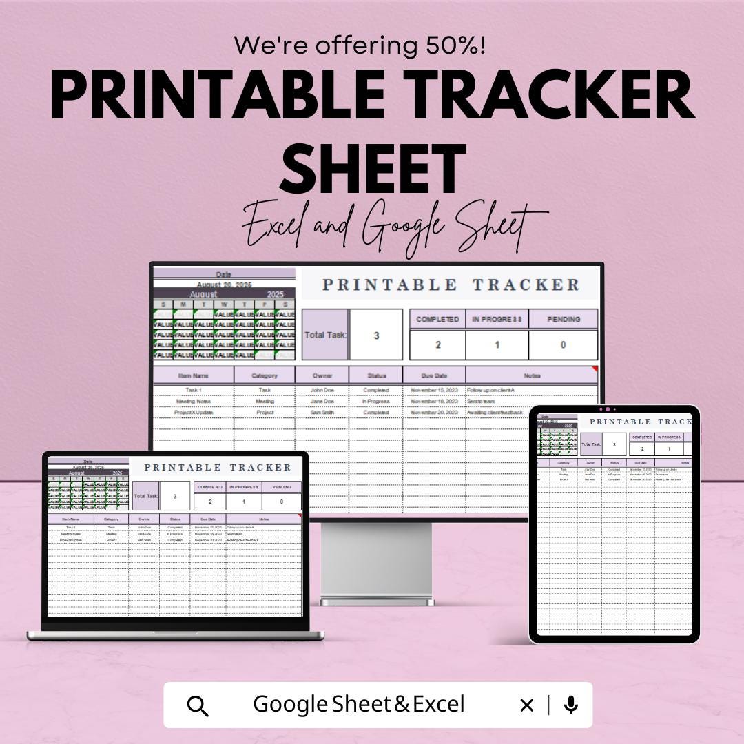 Printable Tracker Sheet - Task and Goal Tracker Template, Excel ...
