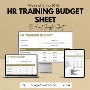 HR Training Budget Sheet for Excel & Google Sheets | Budget Tracking, Employee Training Expenses, HR Budget Template