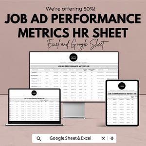 Performance Metrics HR Sheet | Excel and Google Sheet | KPI Tracker | Dashboard Template | Employee Ad ROI Analysis