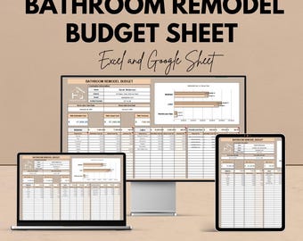 Budgetark för badrumsrenovering | Excel- och Google Sheets-mall | Budgetspårning för renovering | Budgetverktyg för hemförbättring