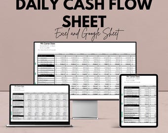 Modelo de planilha de fluxo de caixa diário - Excel e Planilhas Google - Acompanhe receitas, despesas e caixa líquido - Editável e download instantâneo