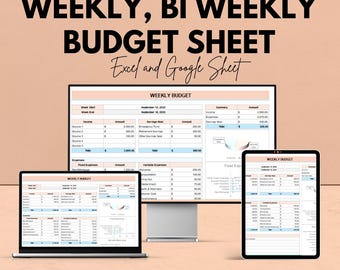 Weekly, Bi-Weekly Budget Sheet | Excel and Google Sheets | Budget Planner Template | Income and Expense Tracker | Digital Finance Tool