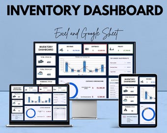 Inventory Dashboard for Excel & Google Sheets | Track Stock, Revenue and Expenses | Dynamic Business Management Tool