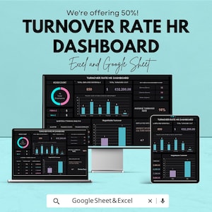 Turnover Rate HR Dashboard Sheet - Excel and Google Sheets Template for Employee Metrics & HR Analytics