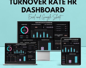 Turnover Rate HR Dashboard Sheet - Excel and Google Sheets Template for Employee Metrics & HR Analytics