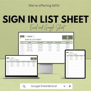 Sign In List Sheet | Editable Attendance Tracker | Excel and Google Sheets Template | Printable Sign-In Log | Check-In & Out Record Sheet