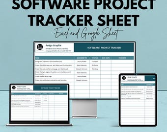 Blad met softwareprojecttracker: bewerkbaar Google-blad en Excel | Dashboard Taakbeheer | Projectmijlpaal en bugtracker