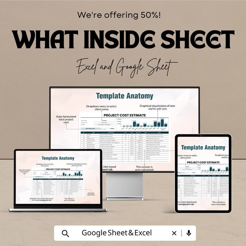 Project Cost Estimate Sheet | Excel and Google Sheets | Editable Budget ...