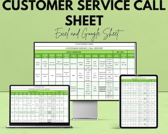 Customer Service Call Report Template - Excel & Google Sheets - Track Customer Interactions, Editable, Instant Download