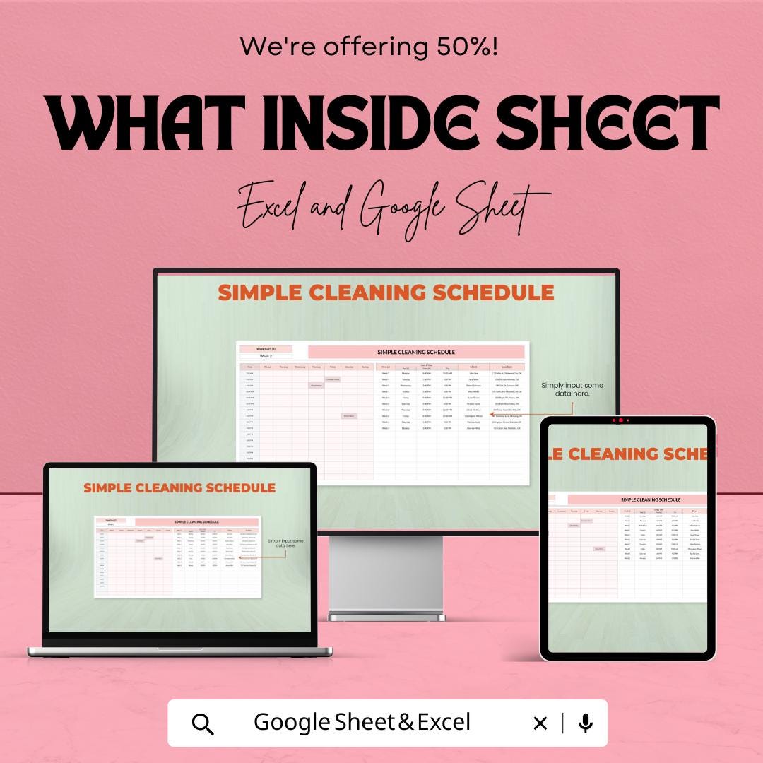 Simple Cleaning Schedule Template | Google Sheets & Excel | Editable ...