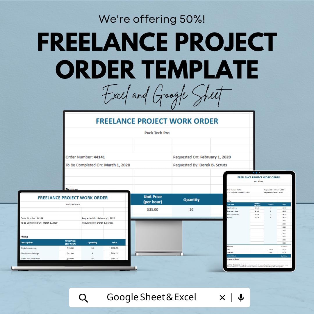 Project Order Tracking Freelance Project Order Template Excel | Work Order Template | Client ...