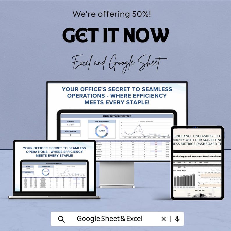 Office Supplies Inventory Dashboard | Google Sheets & Excel | Track ...