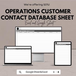 Operations Customer Contact Database Sheet | Excel and Google Sheets | Organize & Manage Customer Info | Customizable | Instant Download