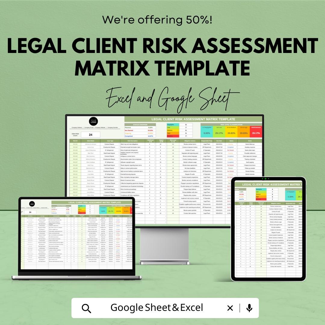 Client Risk Assessment Sample Legal Client Risk Assessment Matrix Template, Law Firm Risk Tracker ...