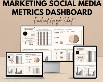 Marketing Social Media Metrics Dashboard Sheet | Excel & Google Sheets Template | Social Media Analytics | Engagement Tracker for Businesses