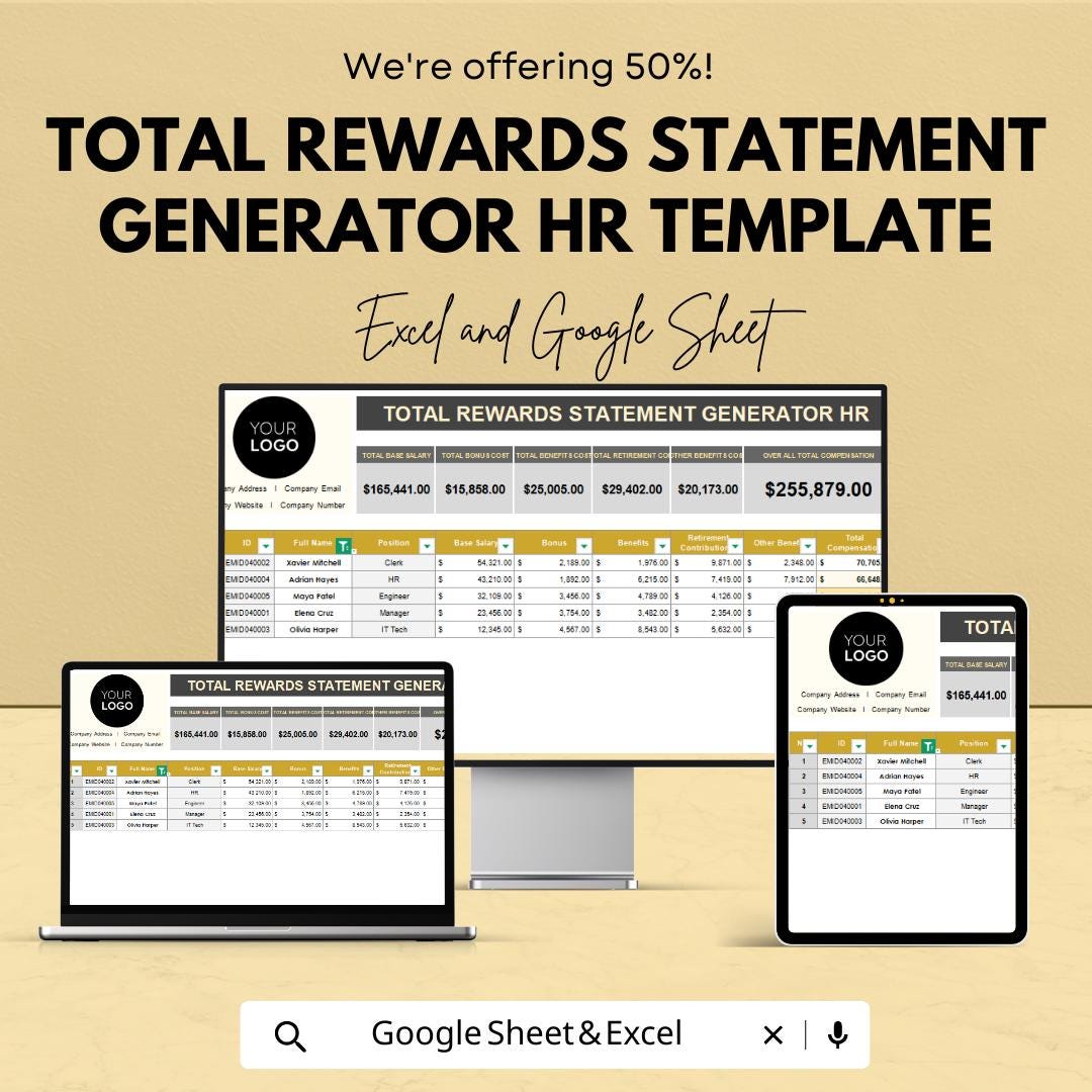Total Rewards Statement Generator HR Template | Excel & Google Sheets ...